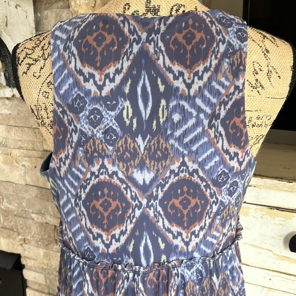 Sundance navy tiered sleeveless racerback maxi dress aztec print lined - Picture 9 of 15